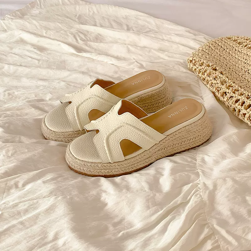 羊皮版~葡萄妈增高6cm露丝同款拖鞋女款夏外穿一字增高坡跟凉拖鞋