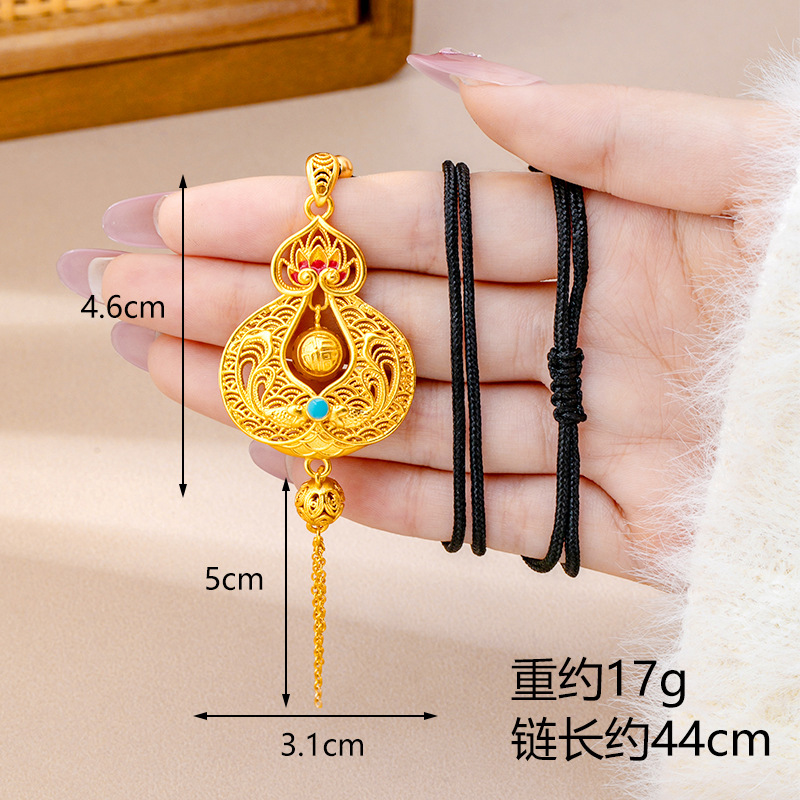 X4556 조롱박 목걸이 땋은 밧줄-블랙