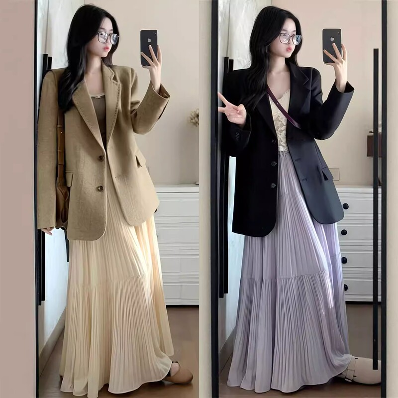 Purple Long Skirt for Women, Spring 2026 New High-Waisted Fairy Cake Skirt, Petite A-Line Chiffon Flared Skirt