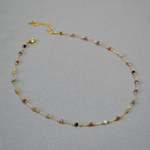 Japanese Retro Sweet Color Natural Stone Delicate Simple Personality Versatile Elegant Short Pendant Necklace Clavicle Chain for Women