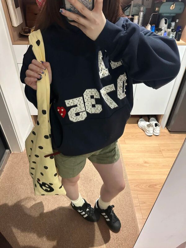 韩系爱心字母钉珠套头连帽卫衣女春秋复古设计宽松显瘦休闲外套潮|undefined
