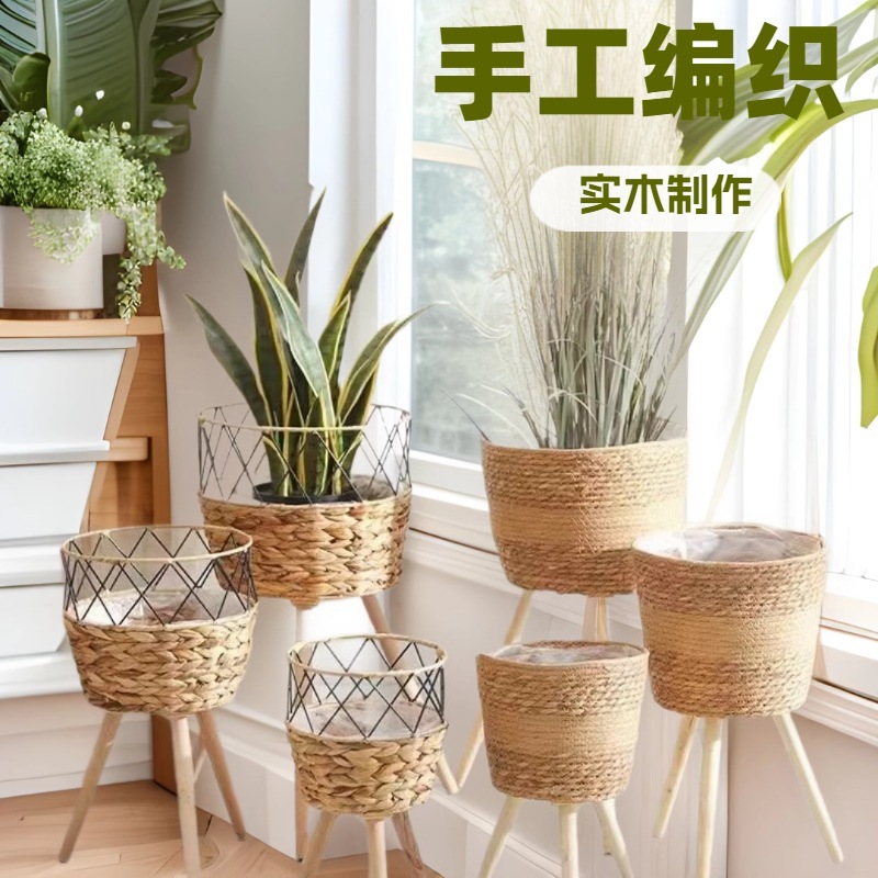 Soporte de flores nórdico, sala de estar, canasta de flores, maceta, estante de flores de piso, decoración de balcón del hogar interior, canasta de flores de la sala de estar de eneldo verde