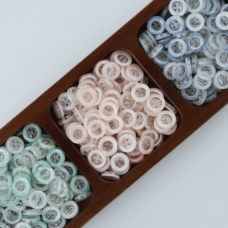 Simple Colorful Transparent Pink Bowl-Shaped Four-Hole Shirt Sweater Cardigan Blue-Green Handmade DIY Jewelry Resin Button