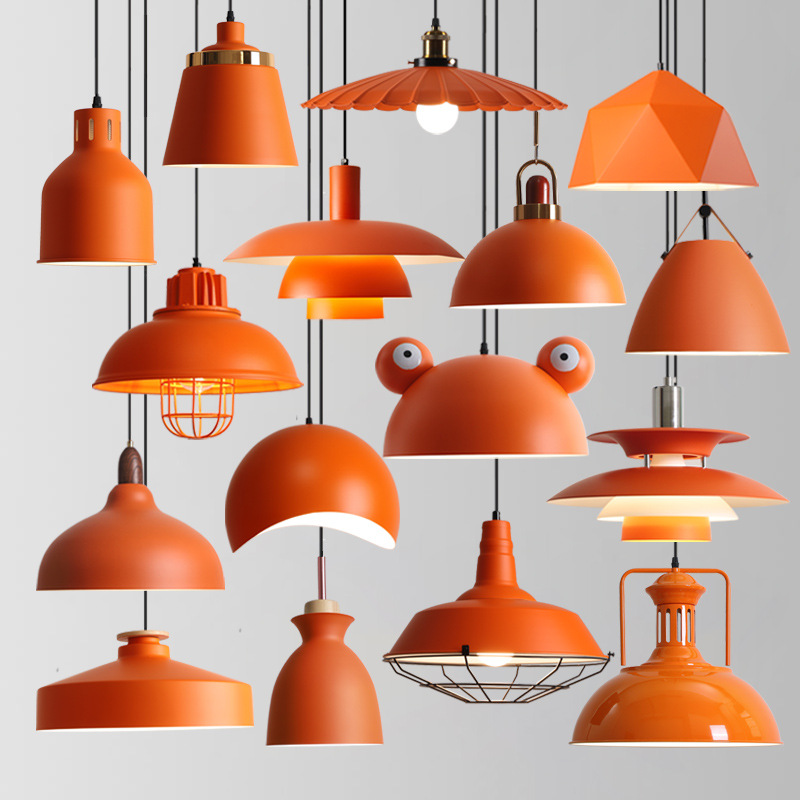 工业店铺个性吊灯单头创意火锅橙色火锅店吧台餐饮橘色风饭店商用