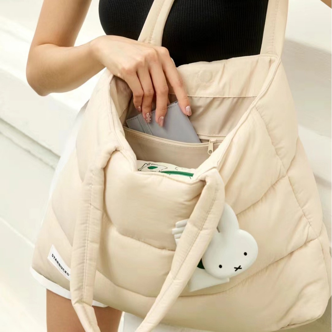 ミッフィーうさぎmiffyスターバックス連名ダウントートバッグ学院風大容量シングルショルダーバッグ