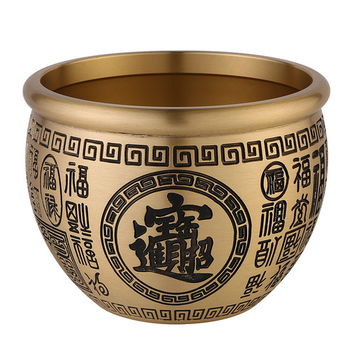 Brass cornucopia to recruit rice and Baifu cylinder to bring wealth into the treasure, carved relief office ornaments, metal crafts wholesale