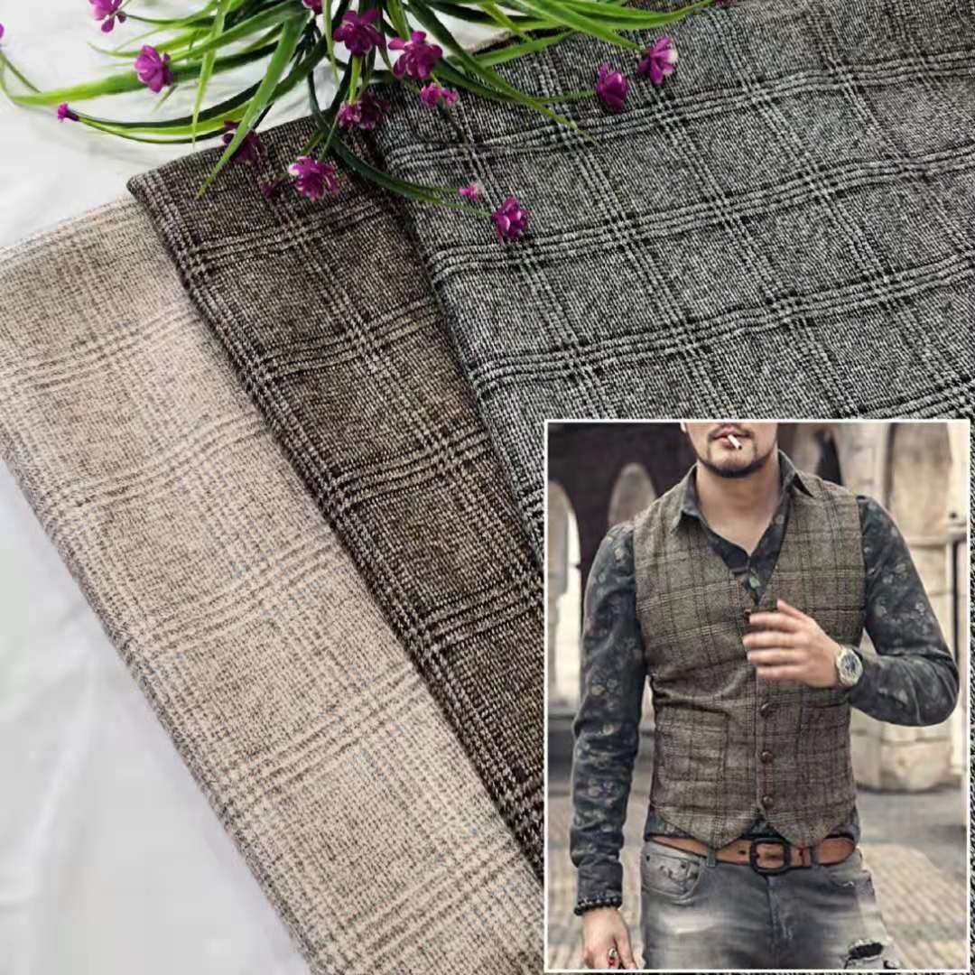 绍兴厂家现货新疆棉春秋TR格子布  男装西装马夹裙装格子毛呢面料