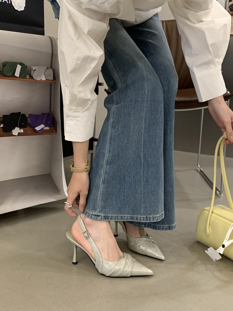 Gentle Design! Creamy White Pointed-toe Ruched High-heeled For Women, 2026 Spring Backless Single Shoes_vogvips.com