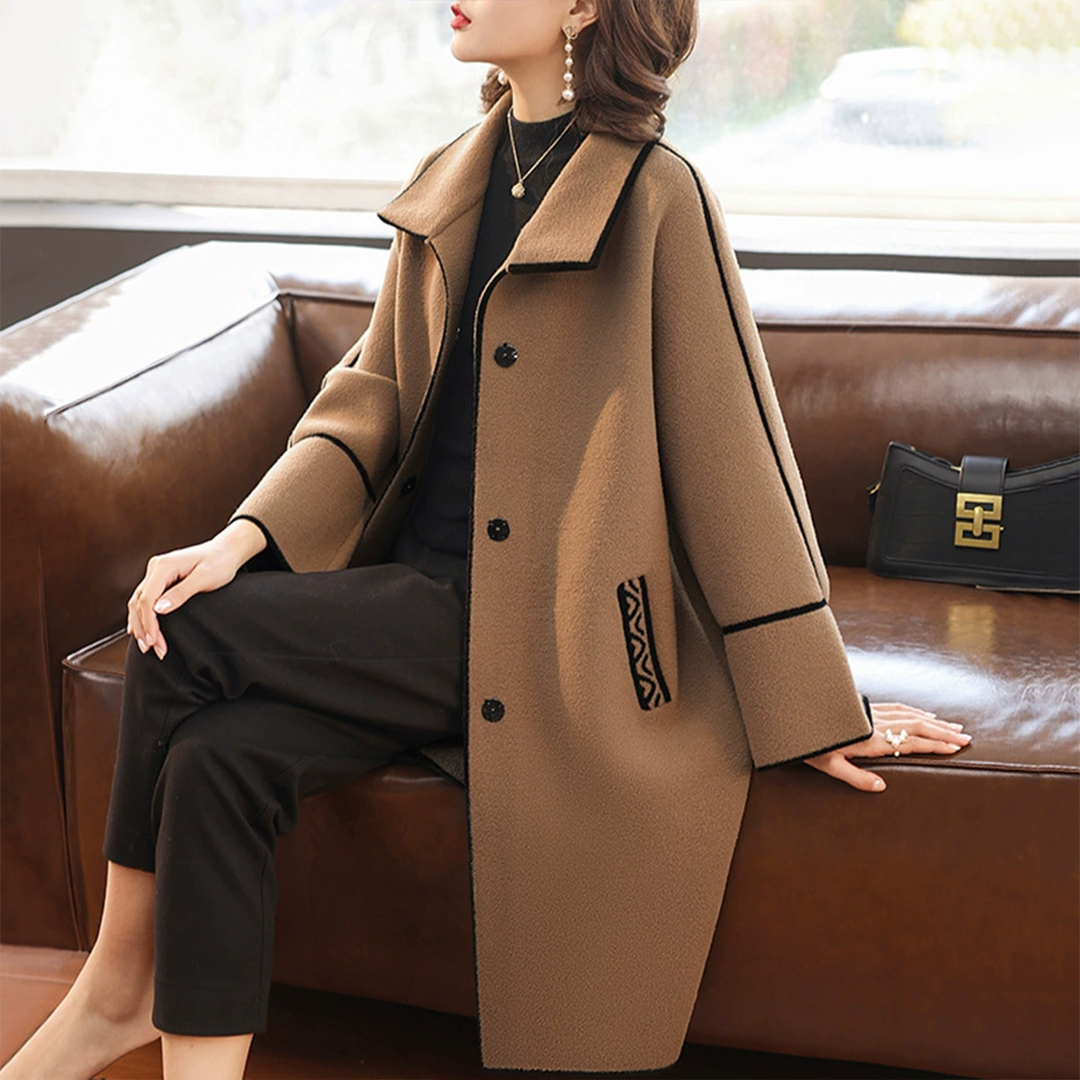 Осенняя и зимняя средняя длинная новая мама с шерстяным пальто