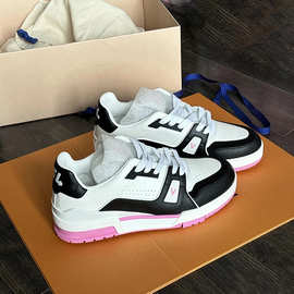 高货L家驴牌玫粉新款配色牛皮板鞋女百搭真皮情侣款运动休闲鞋男