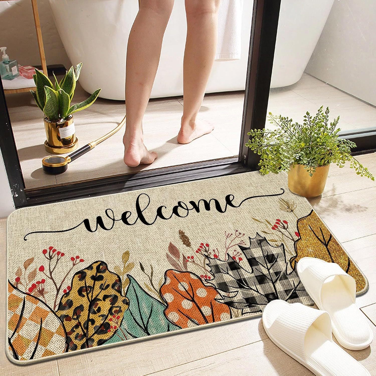 Halloween otoño calabaza alfombra de suelo en la puerta alfombra de lino alfombra de decoración textil al por mayor alfombra de pies