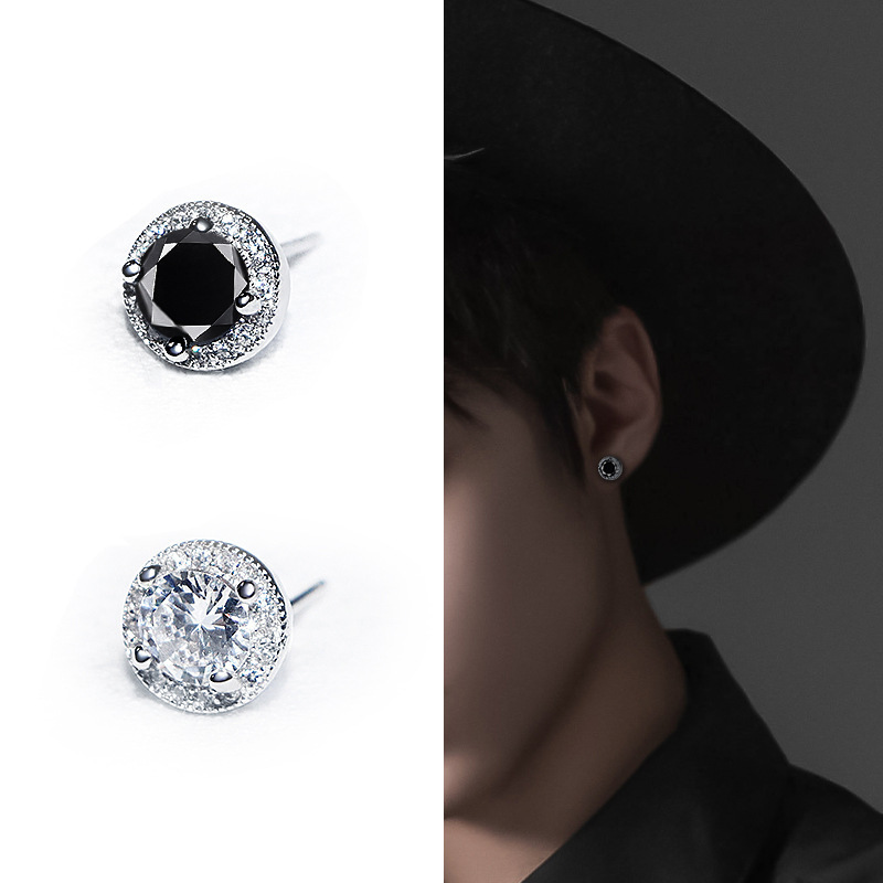 Round Diamond Stud Earrings For Men Hip Hop Geometric Style_voghion.com