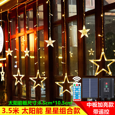 Cortina Solar de estrella y luna, cadena de luces led para exteriores, linterna de estrellas, luz decorativa para jardín, vacaciones de Navidad, superbrillante