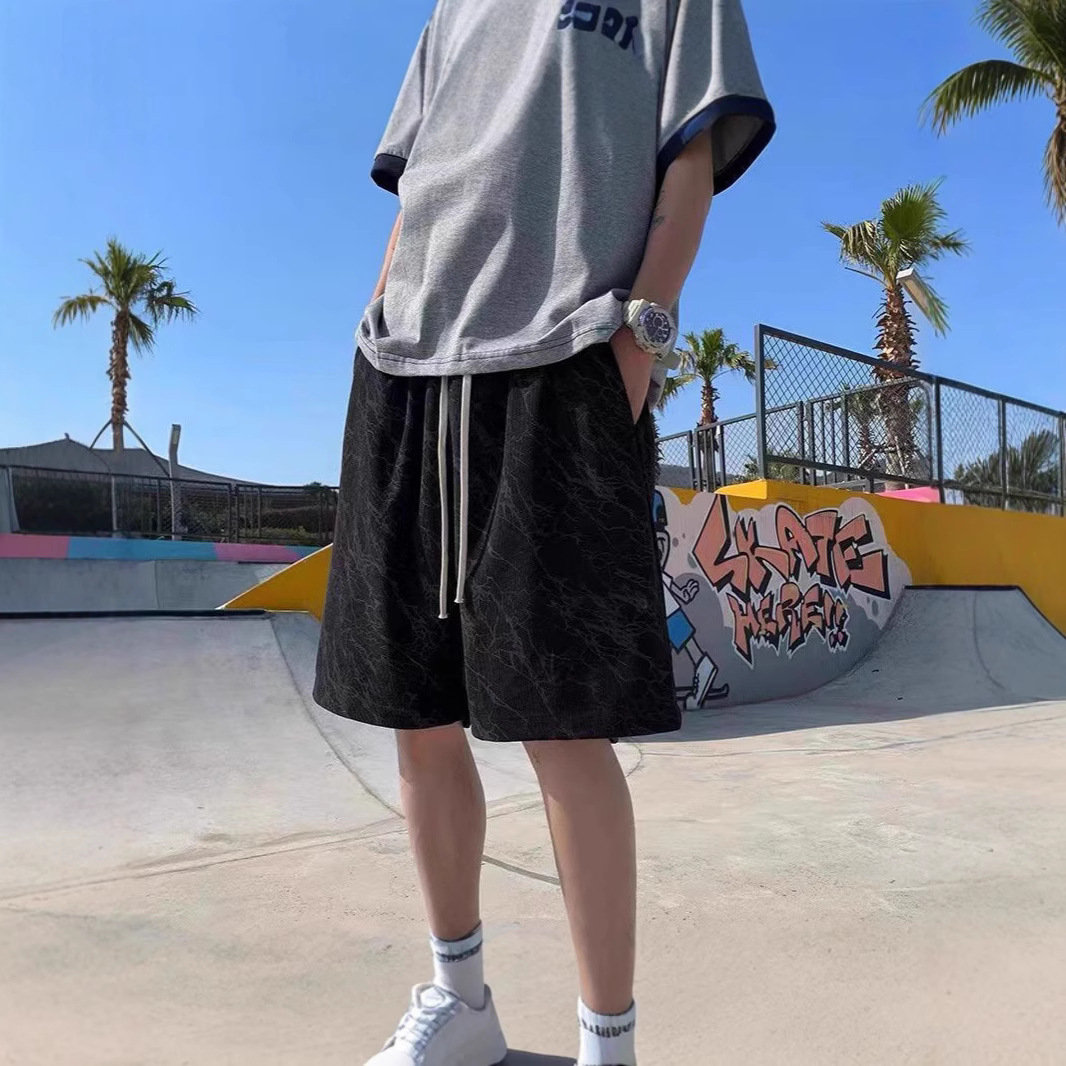 Men's American Style High Street Summer Loose Casual Sports Capri Pants Trendy Plus Size Mid Length Shorts_viptrois.com