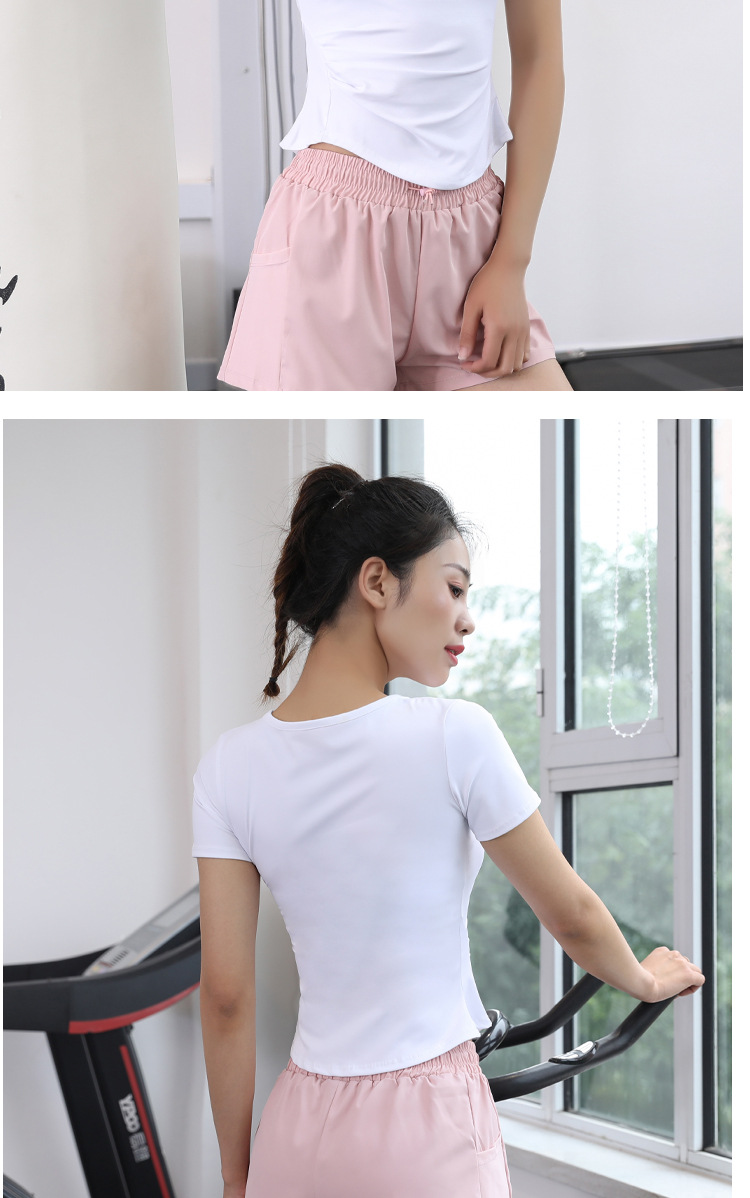 Sports Solid Color Nylon Round Neck Active Tops T-shirt display picture 1