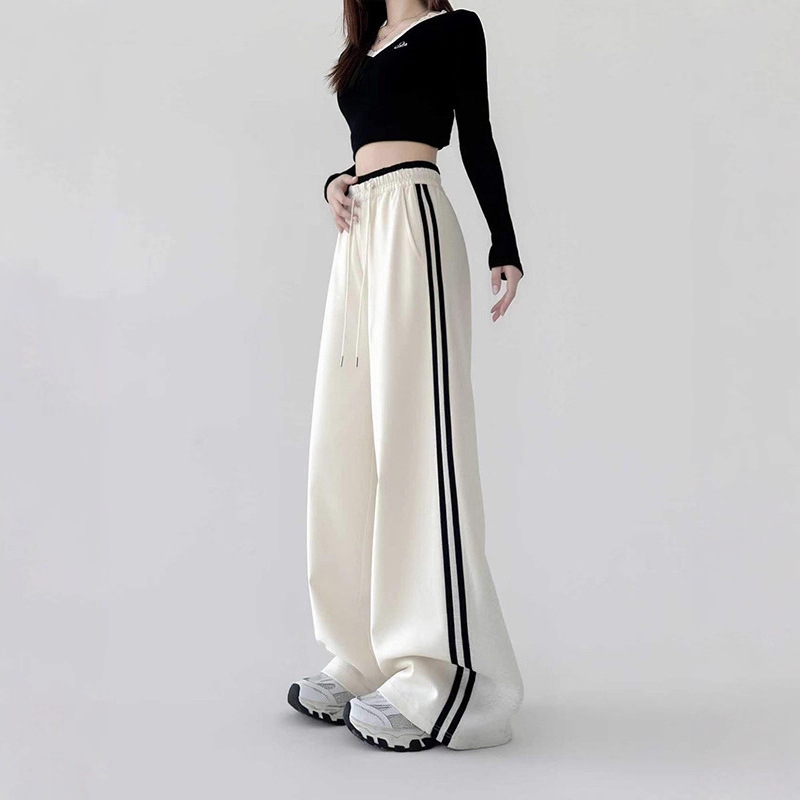 2026 Autumn New Style Two-Way Striped Sports Pants for Women, High-Waisted Loose Casual Straight Wide-Leg Pants, American-Style Jogger Pants