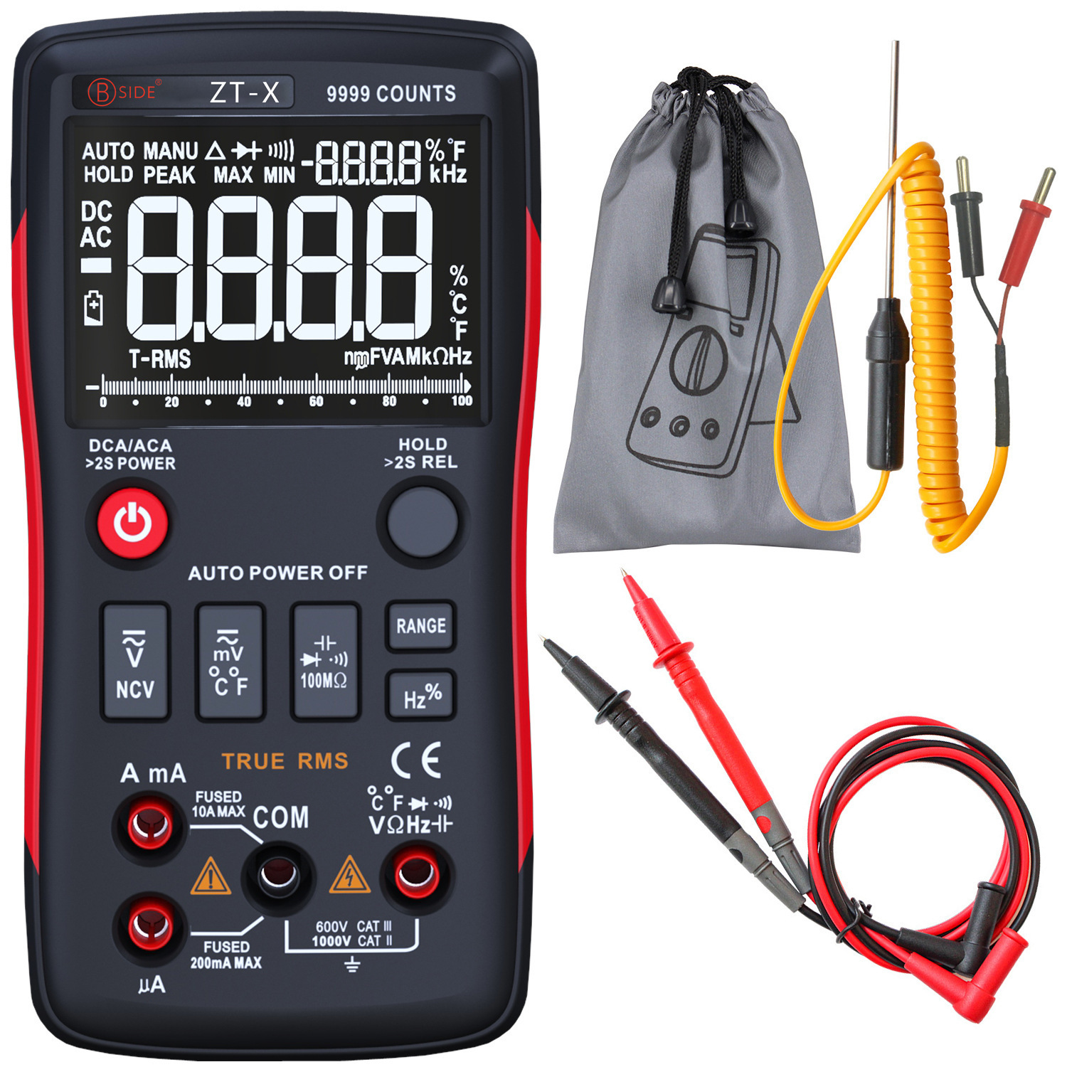 BSIDE ZT-X全自动9999字万用表数字高精度电工专用维修数显万能表