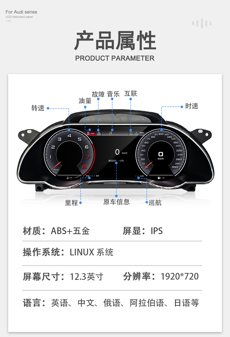 Suitable for Audi A5/S5/R5 Lcd Dashboard 12.3inch Linux System Smart Car Lcd Dashboard