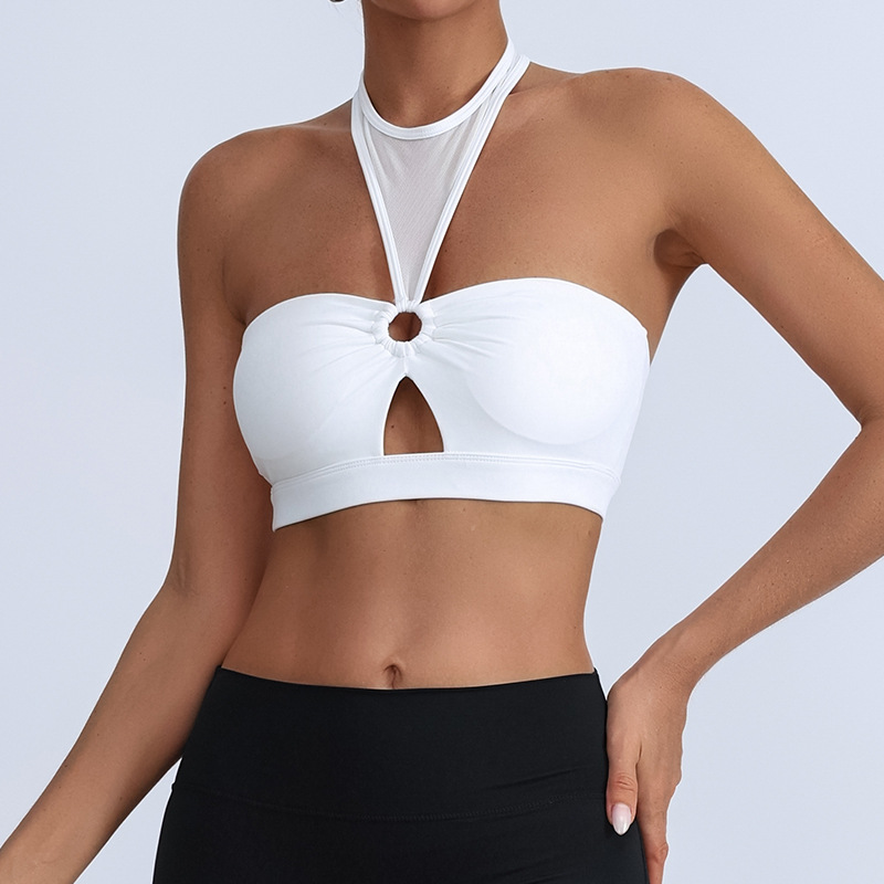 Europa y los Estados Unidos hueco collar malla de acondicionamiento físico cuello colgante chaleco sexy para mujeres con pecho desmontable bra de entrenamiento deportivo image 3