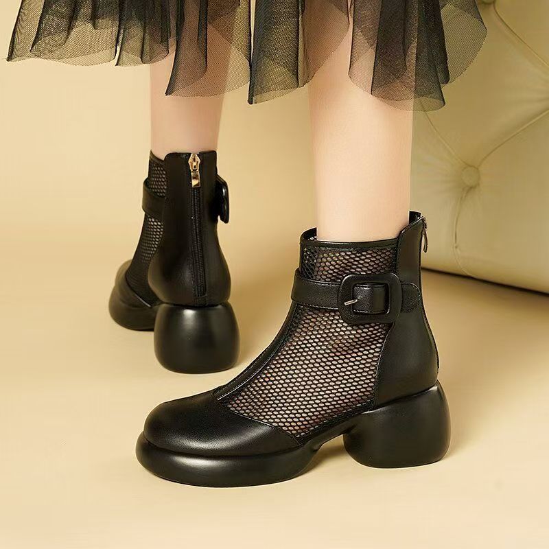 2025 nuevas botas frescas botas de malla de cuero suave botas de malla de verano botas respirables botas cortas botas de malla delgadas de verano hueco