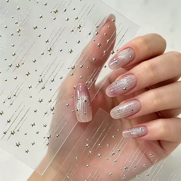 ins starry sky meteor nail stickers, starry shine, metallic chains, versatile and high-end French nail decoration
