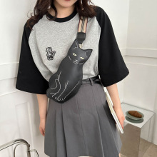 跨境少女风个性造型猫咪可爱女士胸包韩版ins简约手机单肩斜挎包