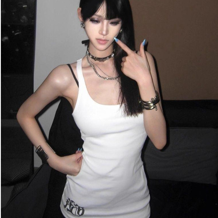 American Sexy Mid-Length White Vest Sleeveless T-Shirt for Women Spring and Summer 2025 New Inner and Outer Bottoming Top