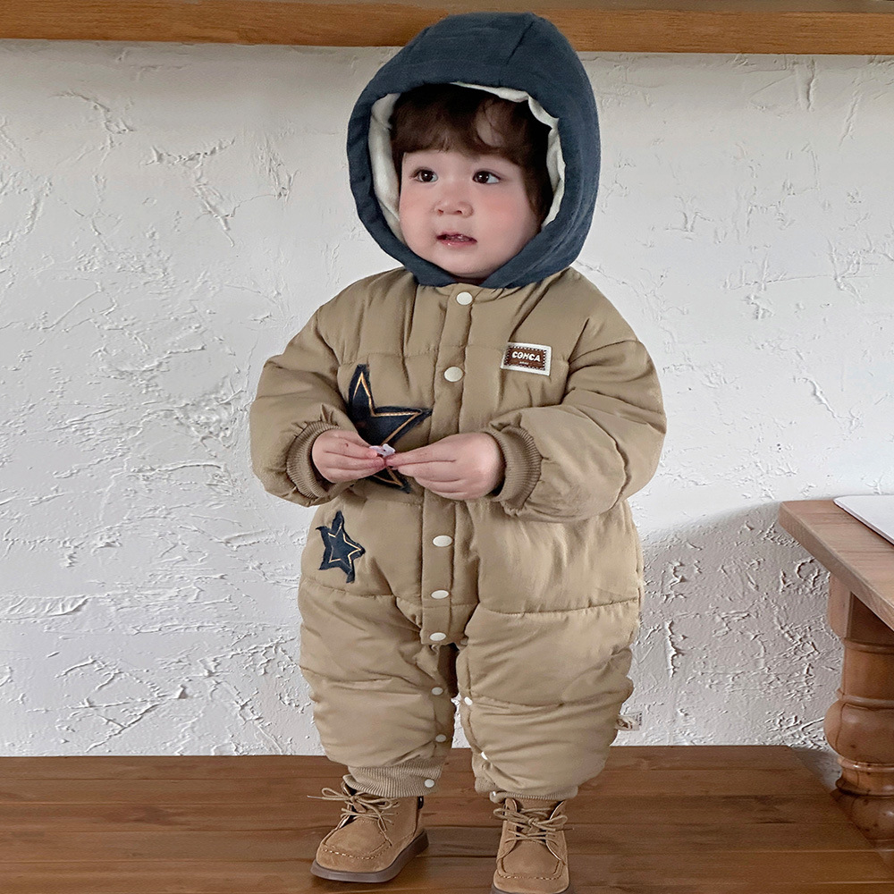 Mono de bebé Ropa de invierno más ropa de salida acolchada de terciopelo 0-2 años de edad, traje de escalada para bebé, engrosamiento y calidez, una pieza de moda 1
