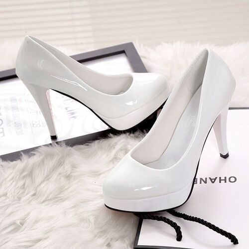 10CM high-heeled shoes waterproof table cosplay all-purpose black leather shoes Korean round head women's patent leather work shoes