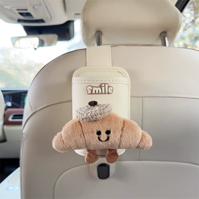 back storage rack, multifunctional car, Car cup holder/beverage holder - off-white-leather-cup-holder-with-hook-croissant-shaped-beige-beret
