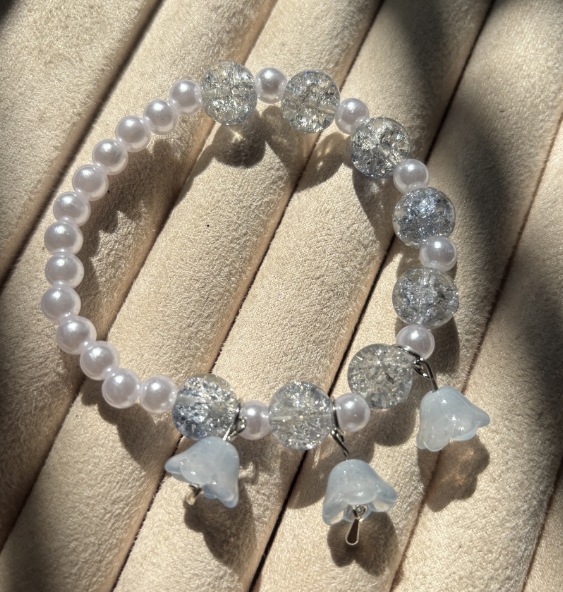 Pulsera de lirio de los valles de arroz y perlas azul cielo #SZ1506