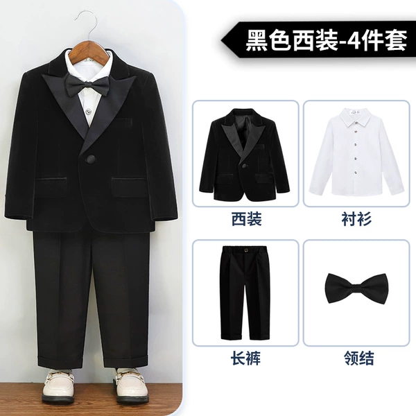 Black set, shirt, jacket, trousers, bow tie