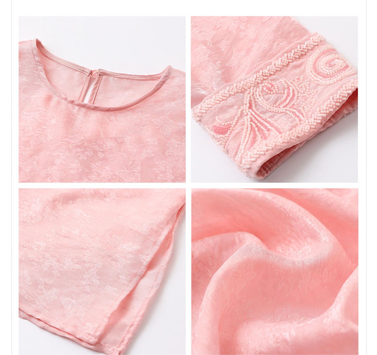 Áo sơ mi nữ dài tay phong cách Trung Hoa mới, đính cườm thêu tay, chất liệu rayon mỏng nhẹ N2071 — Màu hồng, Màu trắng be, Màu vàng nhạt chi tiết 46