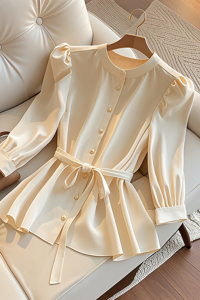 Women's Clothing beautiful milk series gentle and sweet temperament tops are super beautiful apricot long sleeved shirts for women in early autumn_voghion.com