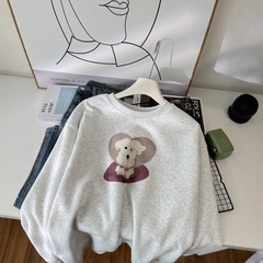 深灰色小狗印花圆领休闲卫衣无帽女2025秋季新款长袖外搭上衣6347