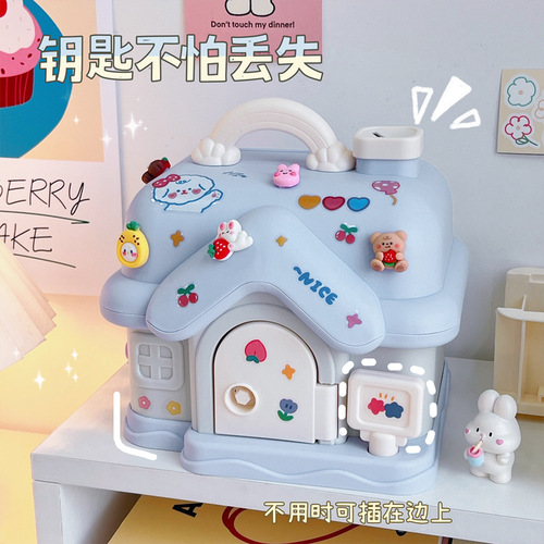 Creative small house piggy bank for children and girls that can only get in and out of the piggy bank, internet celebrity student's fall-resistant piggy bank with lock