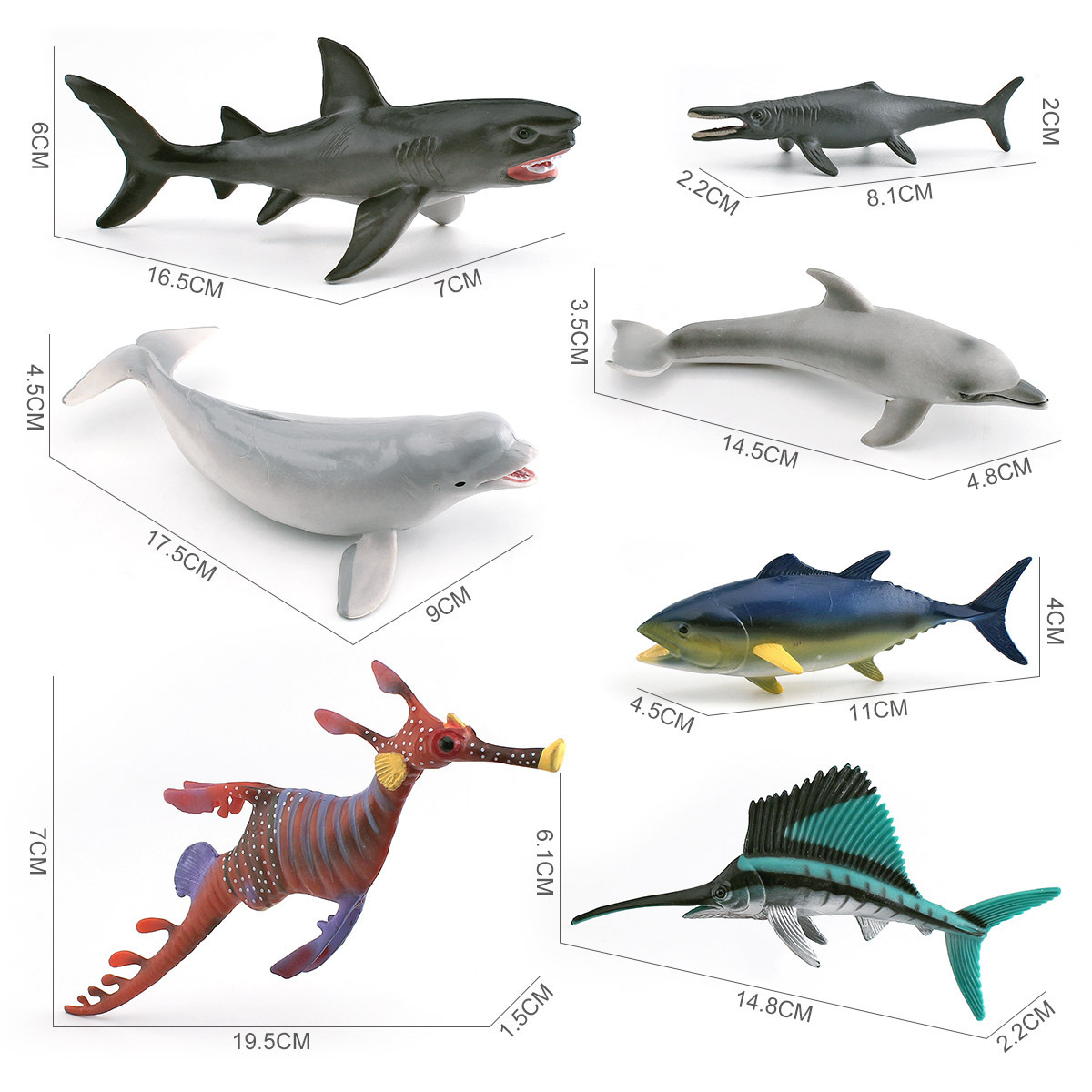 Simulación transfronteriza animal marino blanco ballena tiburón hierba hailong delfín atún taman dragón modelo adornos estáticos