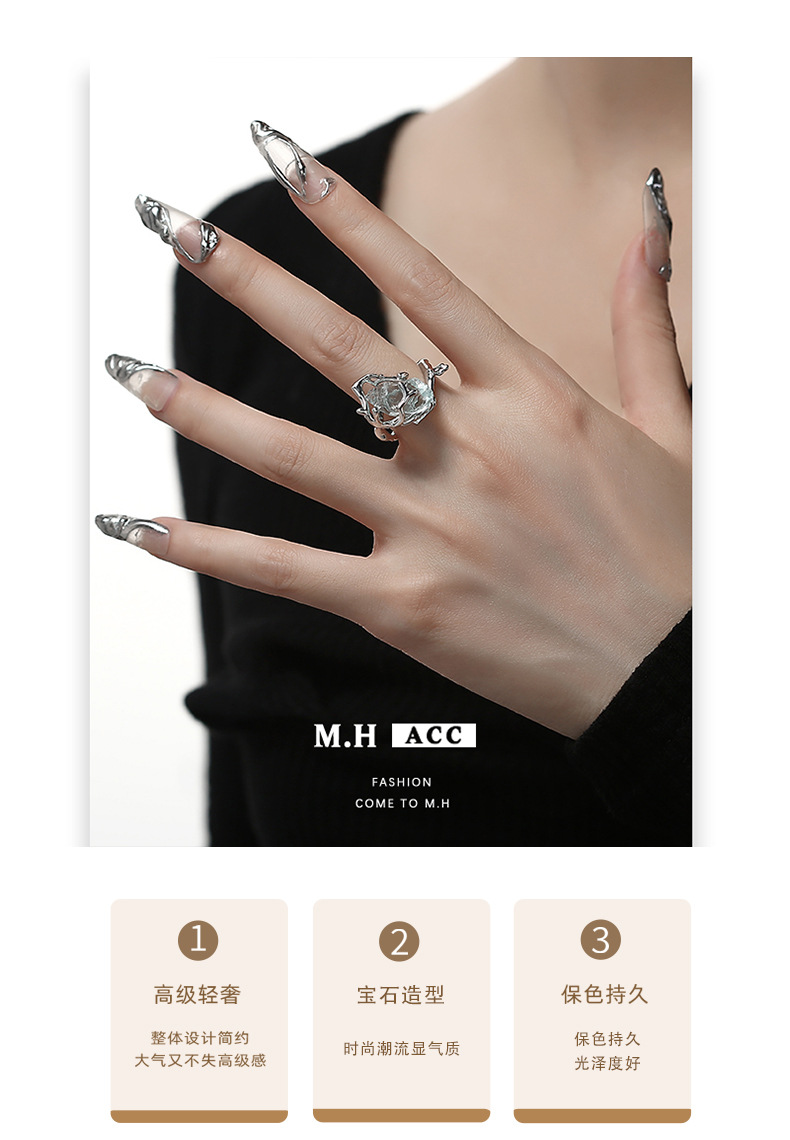 Wholesale of ice-transparent blue natural stone rings for women, 2022 Summer new sweet, cool and fresh ring index finger and wrist accessories pic 3