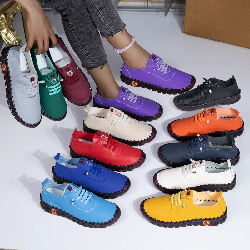 Трансграничная обувь большого размера повседневная одиночная обувь женская весна и осень 2025 новая шнуровка повседневная женская обувь ленивая обувь