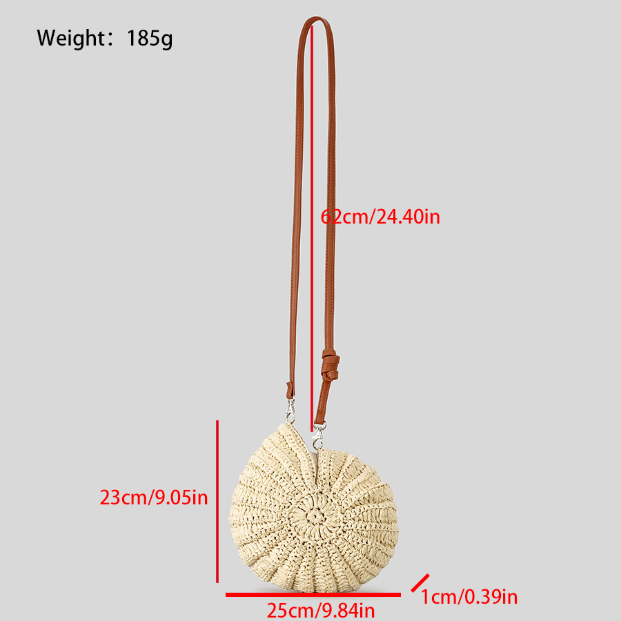236g Weight Polyester Lining Material Sewing Thread Fashion Element Zipper Closure Type Single Shoulder Strap Strap Type Straw Bag Bags Type Holiday Occasion Paper Material Solid Color Pattern All Seasons Season Women's Gender Vacation, Beach Style Shell Shape Women's Paper Solid Color Vacation Beach Sewing Thread Shell Zipper Straw Bag