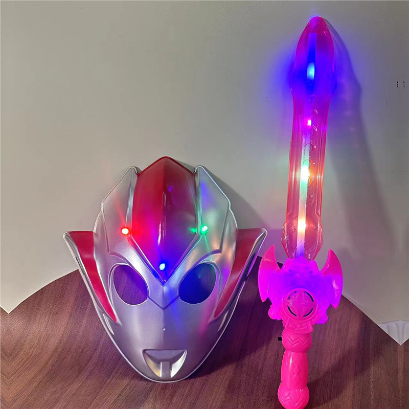 Niños Grigor luminoso máscara de dibujos animados chico flash espada transformación varilla retráctil parque mercado nocturno puesto