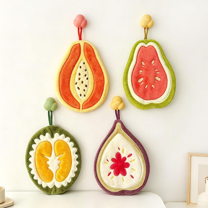 Cute Cartoon Durian Hand Towel, Hanging Absorbent Towel for Kitchen and Bathroom, Quick-Drying, Thickened, Lint-Free Hand Wipe