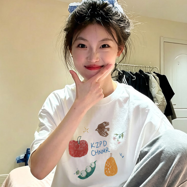 White pure cotton short-sleeve t-shirt for women, 2026 new model, plus size, spring-summer, American design, loose-fitting half-sleeve top White pure cotton short-sleeve t-shirt for women, 2026 new model, plus size, spring-summer, American design, loose-fitting half-sleeve top
