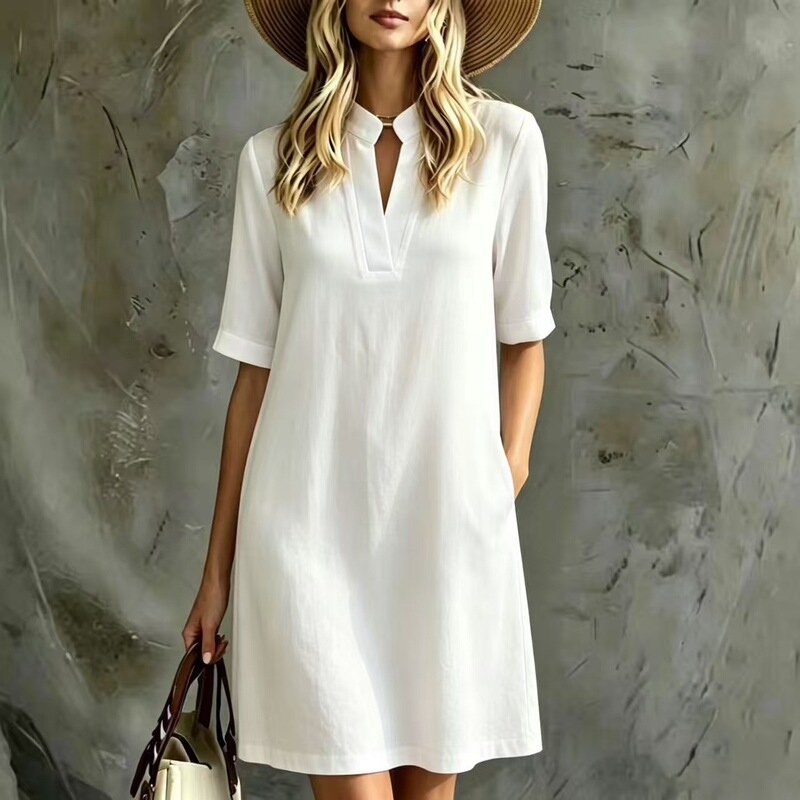 【Direct from Manufacturer】2026 European and American Cross-Border Small Stand Collar Elegant Straight-Leg New Women's Dress