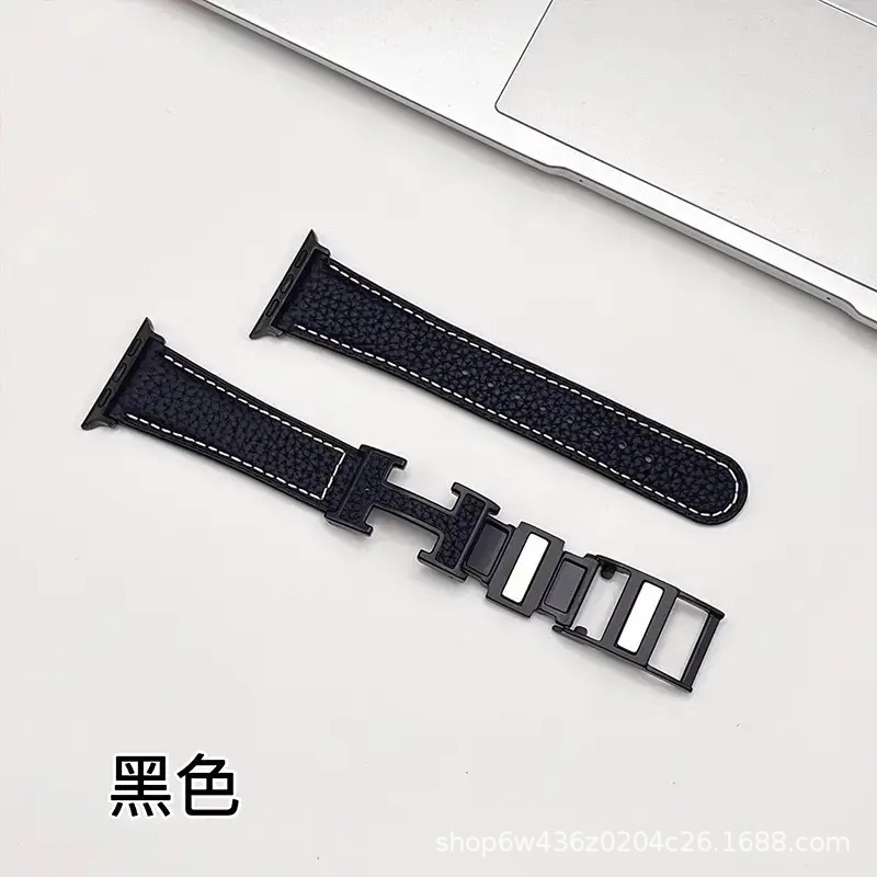 Cross-border Instagram compatible Apple Watch, Apple IWATC, litchi texture silicone leather strap S9 Comfort Ultra undefined