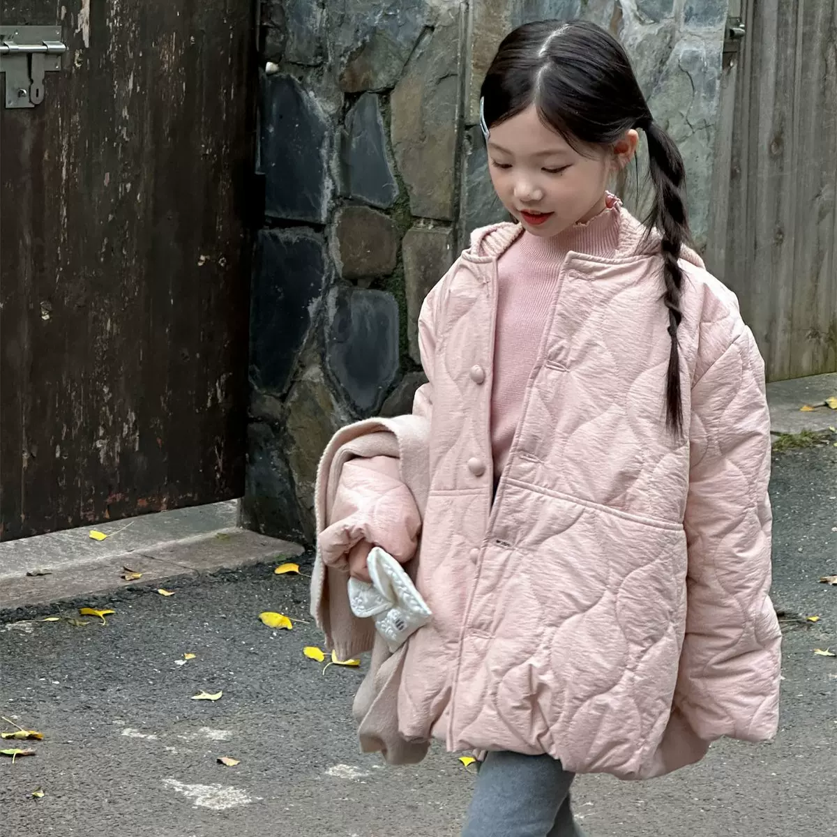 花与寻女童外套冬装2024新款韩版加厚棉服洋气衍线棉外套夹棉棉衣