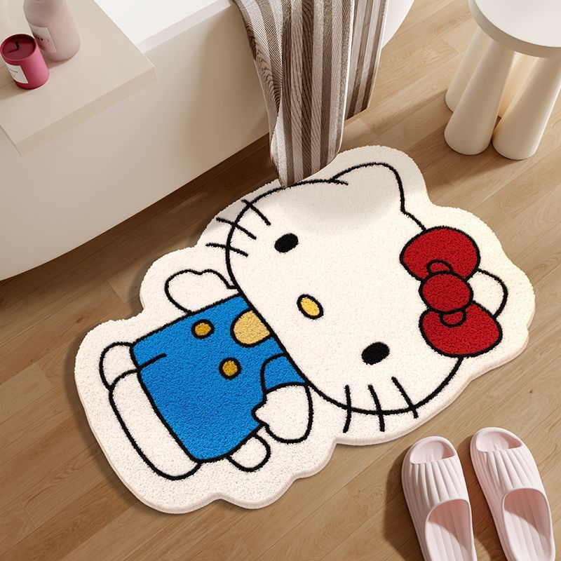 Hello Kitty Bathroom Floor Mat Soft Imitation Cashmere Bathroom Absorbent Mat Cute Cartoon Bedroom Cooling Foot Mat Temu