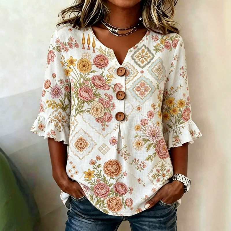 New European and American Amazon cross-border women's digital print fashion casual loose shirt, available for dropshipping New European and American Amazon cross-border women's digital print fashion casual loose shirt, available for dropshipping