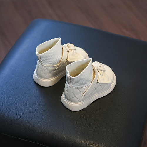 New style girls' princess shoes soft-soled baby toddler shoes 0-2-3 years old infants and children's short boots fashionable fly knit short boots