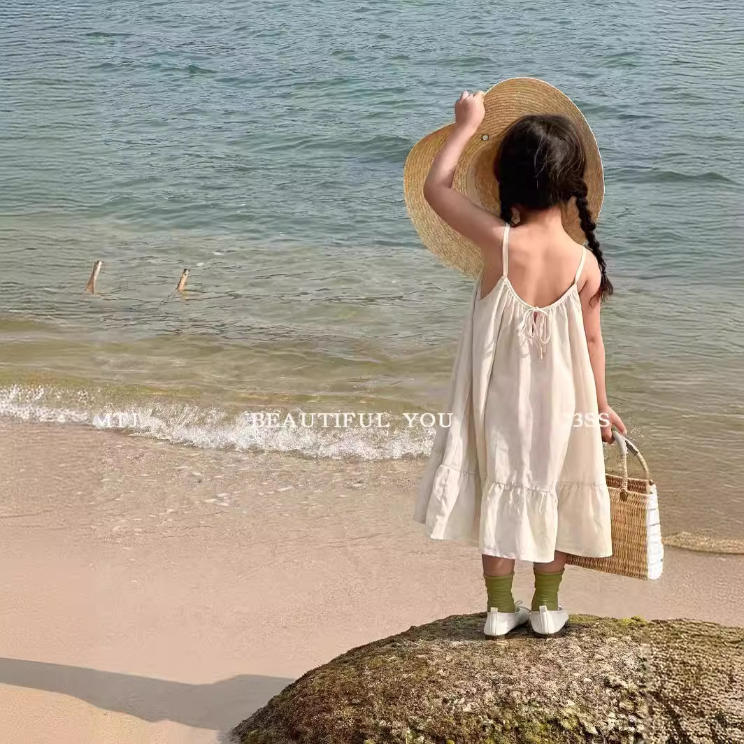 跨境外贸工厂直销女童夏季沙滩吊带裙夏装小女孩洋气度假裙中大童